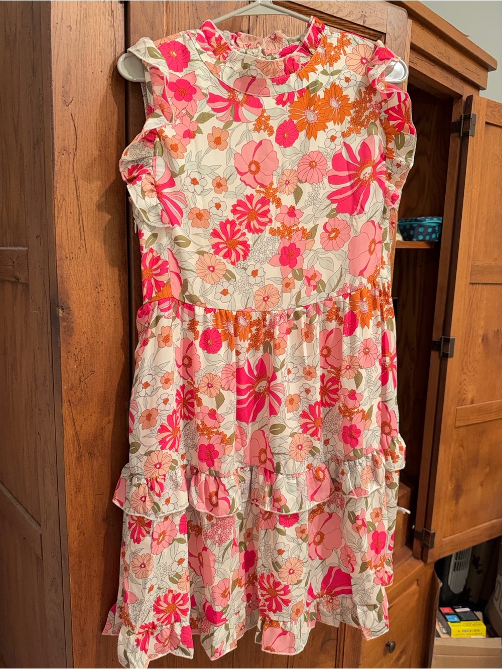Women’s Floral Ruffle Tiered Dress - Pink & Orange